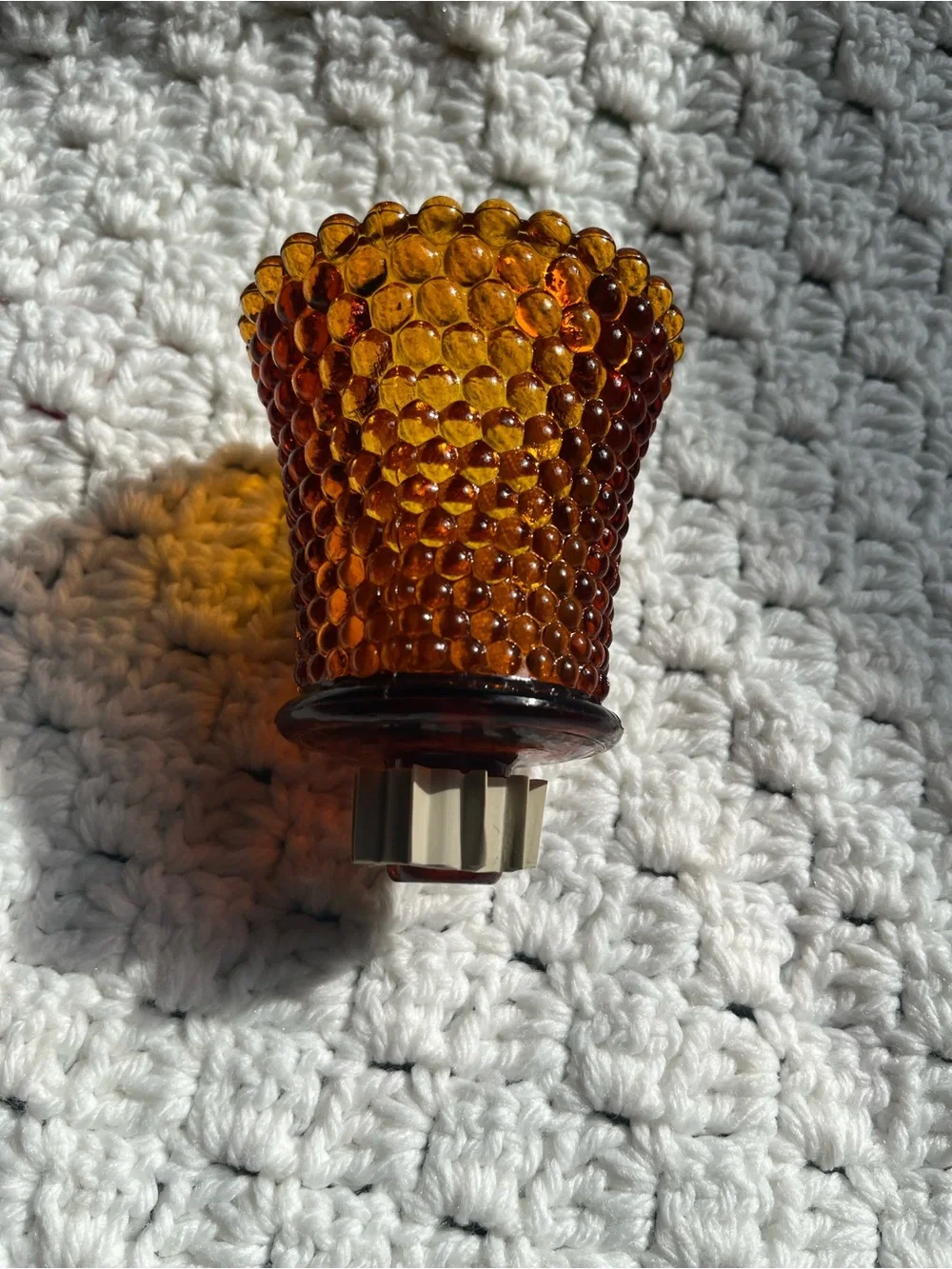 Set of 2 Vintage Amber Hobnail Glass Peg Votive